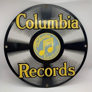 Ande Rooney Columbia Records Grafonola Enameled Porcelain 11.25" Sign